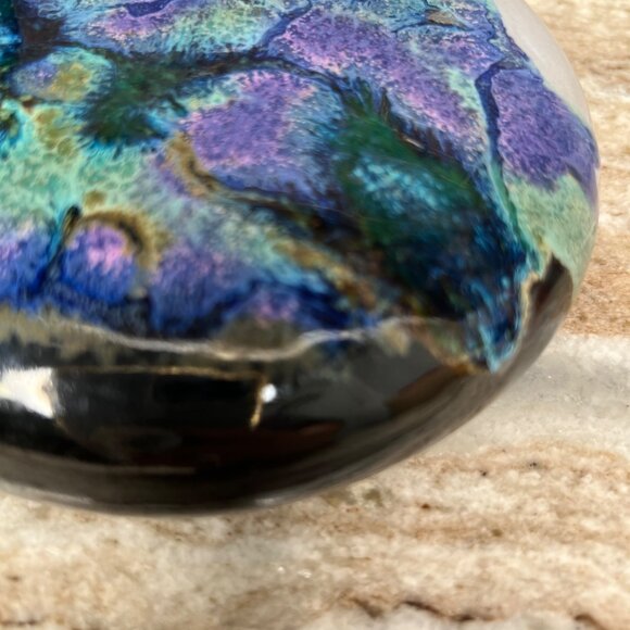 Stoneware Stick Incense Holder Stick Purple Green Blue Glaze Handmade Signed - Picture 3 of 7